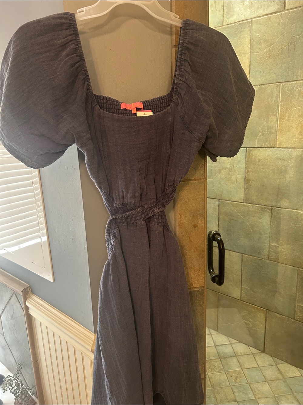 Simply Southern Charcoal Gray Puff Sleeve Smocked Midi Dress